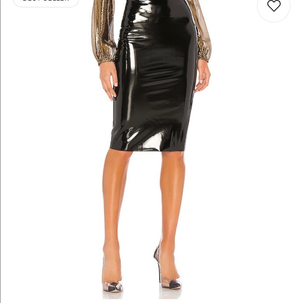 Neverworn patent midi skirt in black